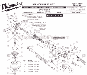 Page A Diagram and Parts List for 6086-20 SER 991B Milwaukee Sander Grinder