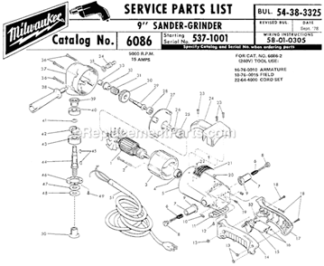 Part Location Diagram of 16-70-0010 Milwaukee 120 Volt Armature