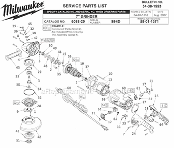 Page A Diagram and Parts List for 6088-20 SER 994D Milwaukee Sander Polisher