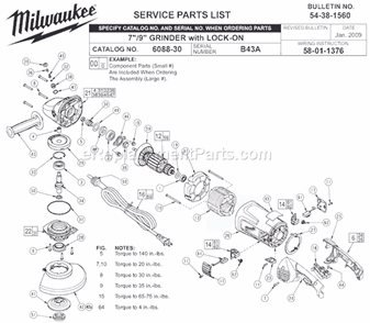 Page A Diagram and Parts List for 6088-30 SER B43A Milwaukee Sander Grinder