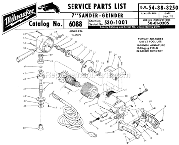 Page A Diagram and Parts List for 6088 SER 530-1001 Milwaukee Sander Polisher