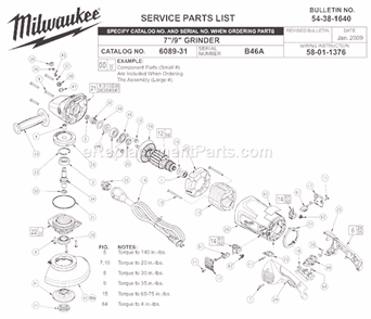 Page A Diagram and Parts List for 6089-31 SER B46A Milwaukee Sander Grinder
