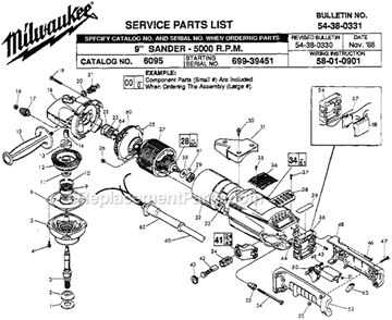 Page A Diagram and Parts List for 6095 699-39451 Milwaukee Sander Polisher