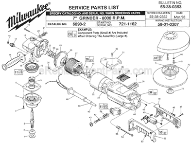 Page A Diagram and Parts List for 6098-2 SER 721-1162 Milwaukee Sander Grinder
