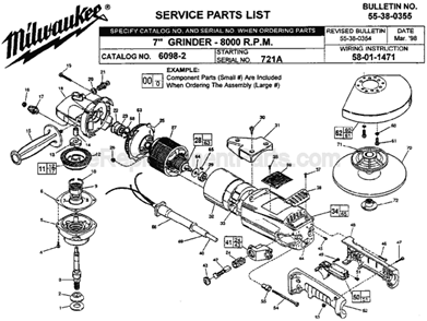 Page A Diagram and Parts List for 6098-2 SER 721A Milwaukee Sander Polisher