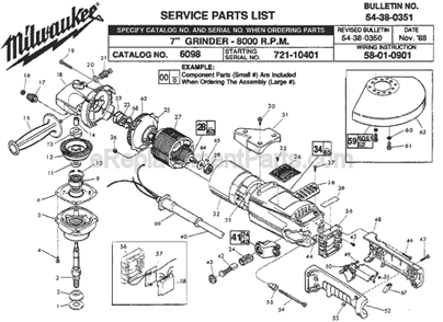 Page A Diagram and Parts List for 6098 SER 721-10401 Milwaukee Sander Grinder