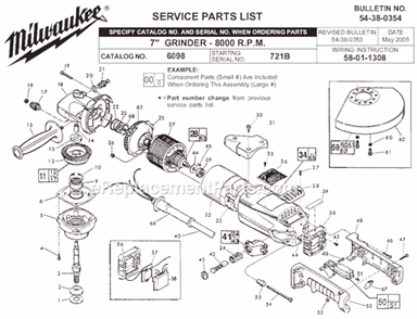 Page A Diagram and Parts List for 6098 SER 721B Milwaukee Sander Grinder