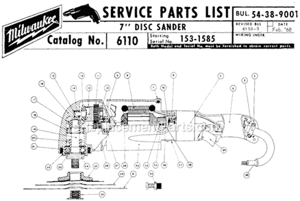 Page A Diagram and Parts List for 6110 SER 153-1585 Milwaukee Sander Polisher