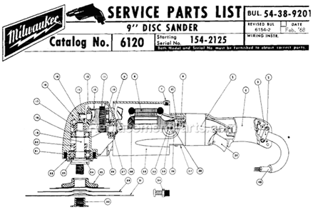 Page A Diagram and Parts List for 6120 SER 154-2125 Milwaukee Sander Polisher