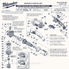 Page A Diagram and Parts List for 6122-30 B65A Milwaukee Sander Grinder
