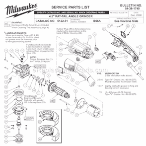 Page A Diagram and Parts List for 6122-31 SER B66A Milwaukee Sander Grinder