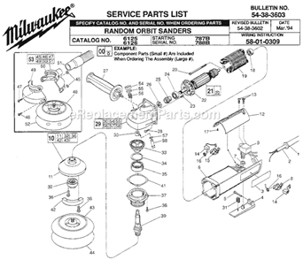 Page A Diagram and Parts List for 6126 SER 788B Milwaukee Orbital or Palm Sander