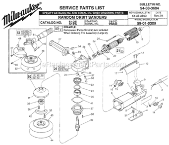 Page A Diagram and Parts List for 6126 SER 788C Milwaukee Orbital or Palm Sander