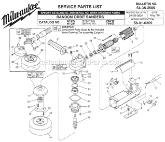 Page A Diagram and Parts List for 6126 SER 788D Milwaukee Orbital or Palm Sander