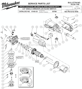 Page A Diagram and Parts List for 6140-33 SER B70A Milwaukee Angle Grinder