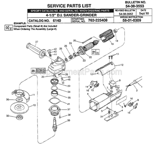 Page A Diagram and Parts List for 6140 SER 762-225408 Milwaukee Sander Grinder