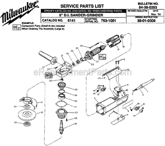 Page A Diagram and Parts List for 6141 SER 763-1001 Milwaukee Sander Polisher