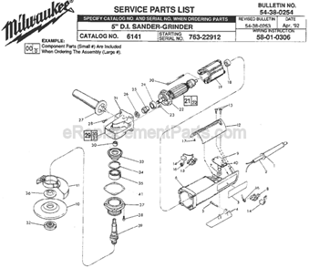 Page A Diagram and Parts List for 6141 SER 763-22912 Milwaukee Sander Grinder