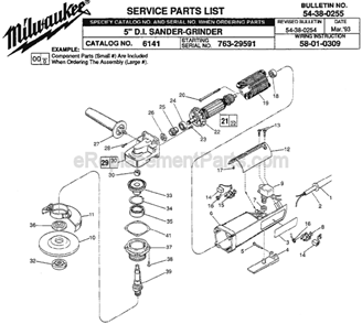 Page A Diagram and Parts List for 6141 SER 763-29591 Milwaukee Sander Grinder