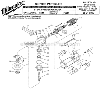 Page A Diagram and Parts List for 6141 SER 763B Milwaukee Sander Polisher