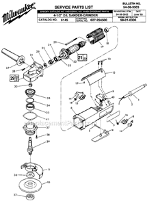 Page A Diagram and Parts List for 6145 SER 627-254500 Milwaukee Sander Polisher