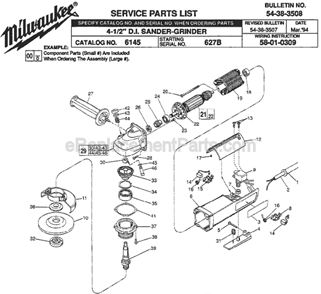 Page A Diagram and Parts List for 6145 SER 627B Milwaukee Sander Polisher