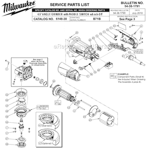 Page A Diagram and Parts List for 6148-30 B71B Milwaukee Angle Grinder