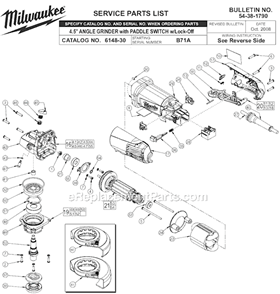 Page A Diagram and Parts List for 6148-30 SER B71A Milwaukee Angle Grinder
