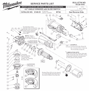 Page A Diagram and Parts List for 6148-33 SER B73A Milwaukee Sander Grinder