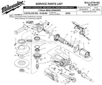 Page A Diagram and Parts List for 6148-50 SER 870C Milwaukee Sander Grinder