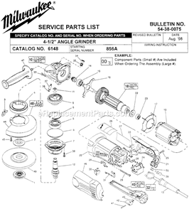 Page A Diagram and Parts List for 6148 SER 856A Milwaukee Angle Grinder