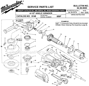 Page A Diagram and Parts List for 6148 SER 856F Milwaukee Sander Grinder