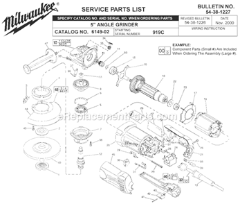 Page A Diagram and Parts List for 6149-02 SER 919C Milwaukee Angle Grinder