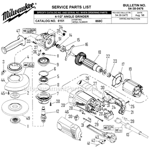 Page A Diagram and Parts List for 6151 SER 868C Milwaukee Sander Polisher