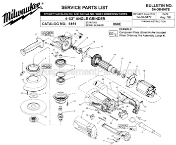 Page A Diagram and Parts List for 6151 SER 868E Milwaukee Sander Grinder