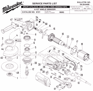 Page A Diagram and Parts List for 6151 SER 868G Milwaukee Sander Polisher