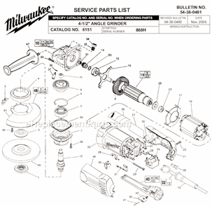 Page A Diagram and Parts List for 6151 SER 868H Milwaukee Sander Polisher