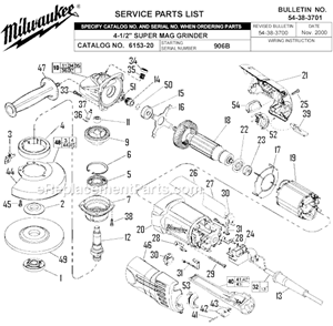 Page A Diagram and Parts List for 6153-20 SER 906B Milwaukee Sander Polisher