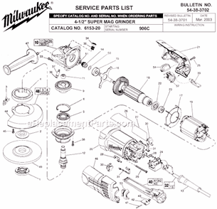 Page A Diagram and Parts List for 6153-20 SER 906C Milwaukee Sander Polisher