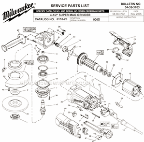 Page A Diagram and Parts List for 6153-20 SER 906D Milwaukee Sander Polisher
