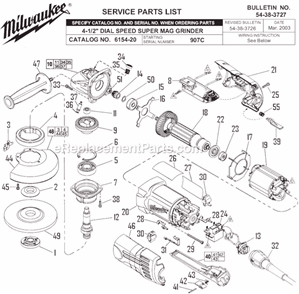 Page A Diagram and Parts List for 6154-20 SER 907C Milwaukee Sander Polisher