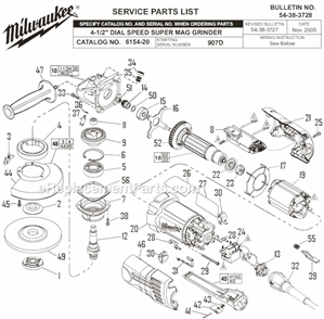Page A Diagram and Parts List for 6154-20 SER 907D Milwaukee Sander Polisher