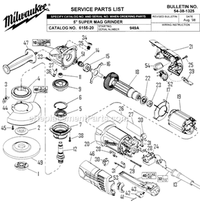 Page A Diagram and Parts List for 6155-20 SER 949A Milwaukee Sander Polisher