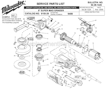 Page A Diagram and Parts List for 6155-20 SER 949B Milwaukee Sander Grinder