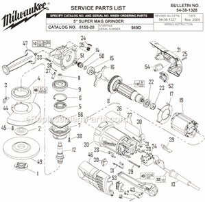 Page A Diagram and Parts List for 6155-20 SER 949D Milwaukee Sander Polisher