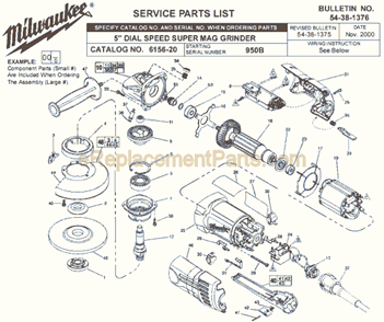 Page A Diagram and Parts List for 6156-20 SER 950B Milwaukee Sander Grinder