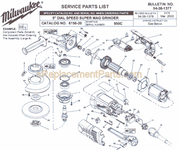 Page A Diagram and Parts List for 6156-20 SER 950C Milwaukee Sander Grinder