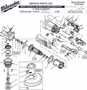 Page A Diagram and Parts List for 6160-20 SER A16A Milwaukee Angle Grinder