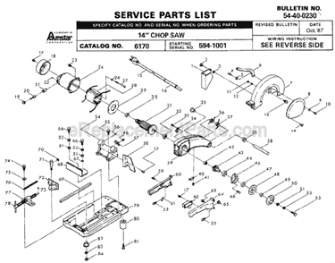 Page A Diagram and Parts List for 6170 SER 594-1001 Milwaukee Chop Saw