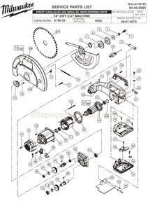 Page A Diagram and Parts List for 6190-20 SER 892A Milwaukee Chop Saw